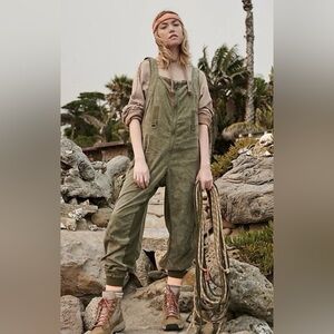 Free People Fast Track Oneise Green Utility Overalls